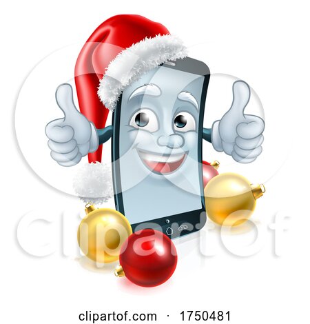 Cartoon Christmas Mobile Cell Phone in Santa Hat by AtStockIllustration