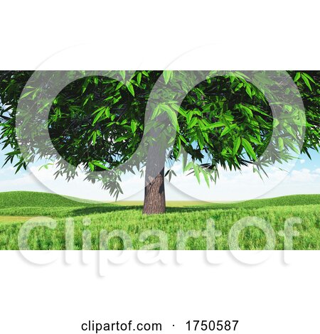 3D Landscape with Large Tree in Grassy Meadow by KJ Pargeter