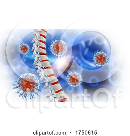 3D Medical Background with Spine and Abstract Virus Cells by KJ Pargeter
