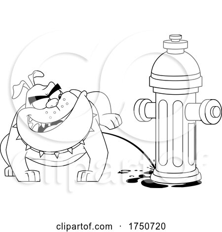 Black And White Cartoon Bulldog Peeing on a Hydrant by Hit Toon