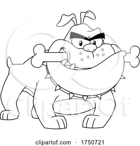 Black And White Cartoon Bulldog with a Bone by Hit Toon