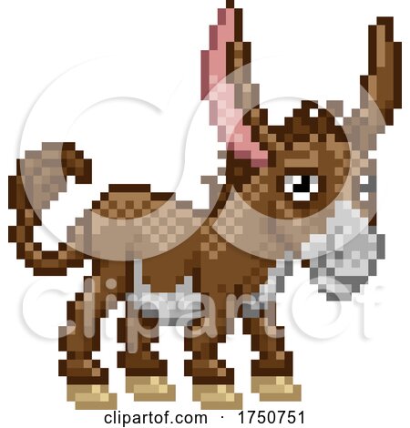 Donkey Mule Pixel Art Animal Video Game Cartoon by AtStockIllustration
