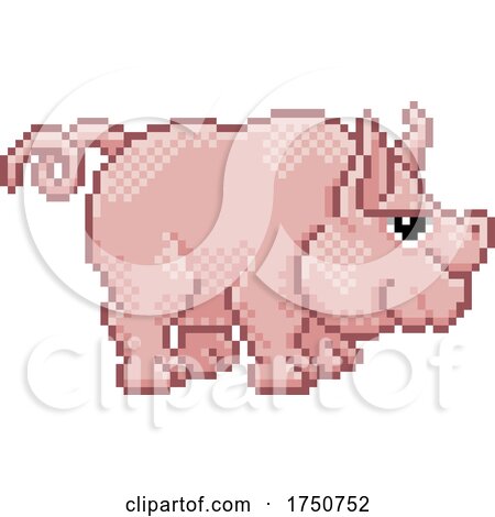 Pig Pixel Art Animal Retro Video Game Cartoon by AtStockIllustration