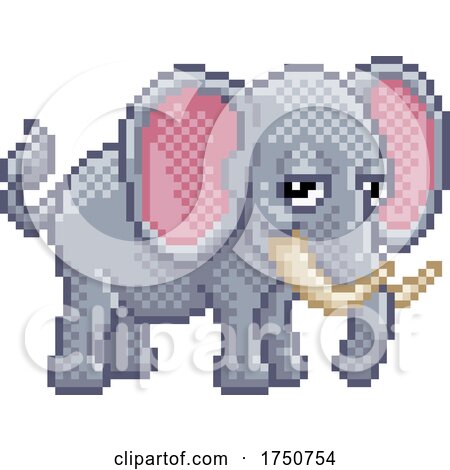 Elephant Pixel Art Arcade Video Game Cartoon by AtStockIllustration