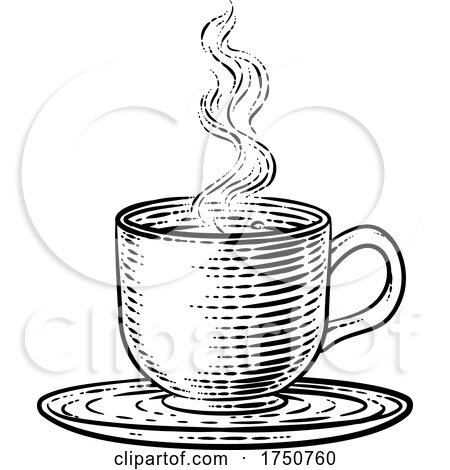 Coffee Tea Cup Hot Drink Mug Vintage Retro Woodcut by AtStockIllustration