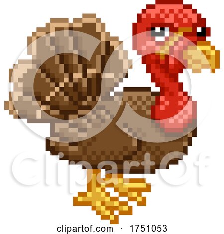 Turkey Pixel Art Retro Arcade Video Game Cartoon by AtStockIllustration
