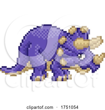 Triceratops Pixel Art Dinosaur Video Game Cartoon by AtStockIllustration
