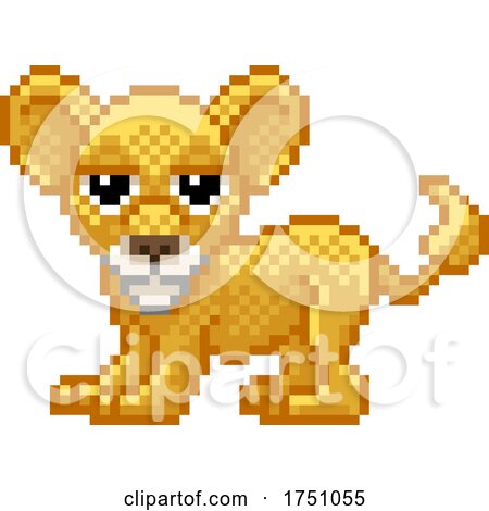 Lion Cub Pixel Art Retro Video Game Cartoon Mascot by AtStockIllustration