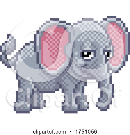 Elephant 8 Bit Pixel Art Animal Video Game Cartoon by AtStockIllustration