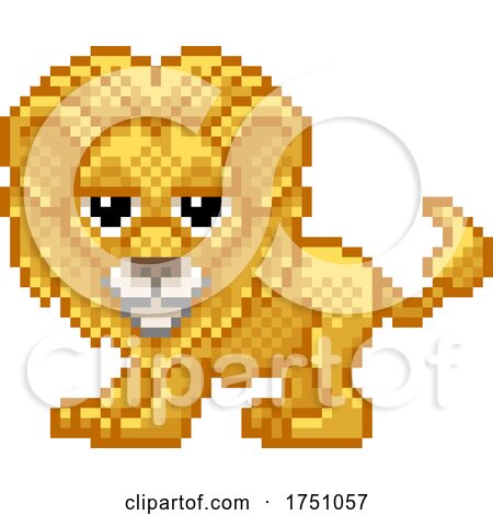 Lion Pixel Art Retro Video Game Cartoon Mascot by AtStockIllustration