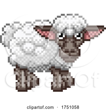 Sheep Pixel Art Farm Animal Video Game Cartoon by AtStockIllustration