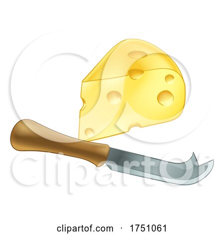 Swiss Cheese and Knife Cartoon Illustration by AtStockIllustration