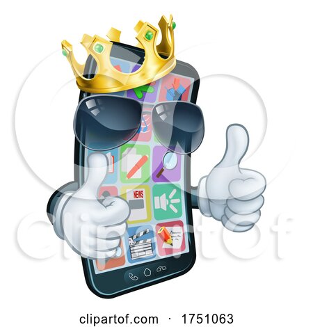 Mobile Phone Cool King Thumbs up Cartoon Mascot by AtStockIllustration