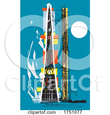 Woodcut Style Soviet Rocket by xunantunich