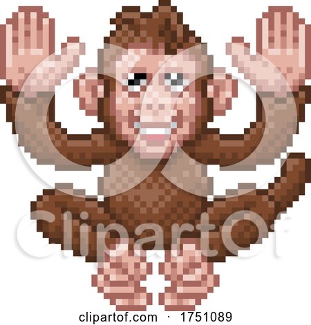 Monkey Pixel Art Safari Animal Video Game Cartoon by AtStockIllustration