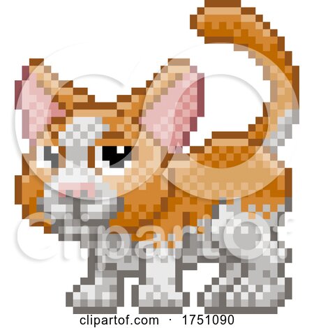 Pet Cat Pixel Art Animal Retro Video Game Cartoon by AtStockIllustration
