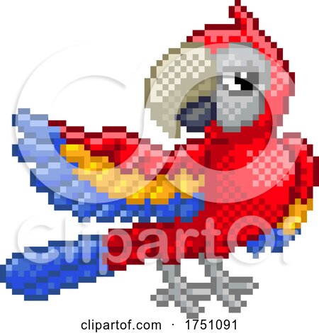 Parrot Bird Pixel Art Video Game Animal Cartoon by AtStockIllustration