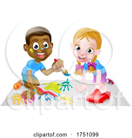 Children Playing with Paints and Car by AtStockIllustration