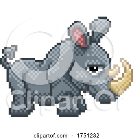 Rhino Pixel Art Safari Animal Video Game Cartoon by AtStockIllustration