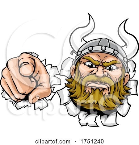 Viking Mascot Cartoon Character Pointing by AtStockIllustration