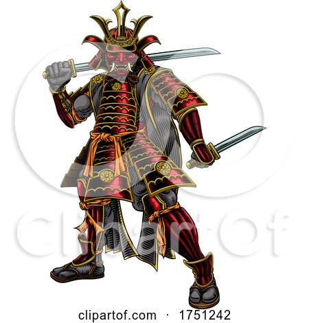 Samurai Japanese Warrior Vintage Etching Art Style by AtStockIllustration