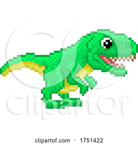 T Rex Pixel Art Dinosaur Video Game Cartoon by AtStockIllustration
