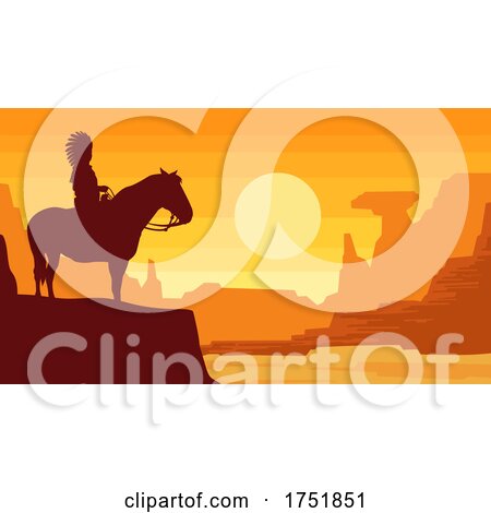 Silhouetted Horseback Chief Against a Desert Sunset by Hit Toon