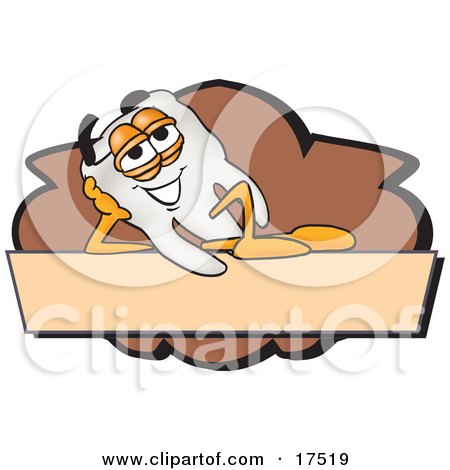 Clipart Picture of a Tooth Mascot Cartoon Character On a Blank Tan and Brown Label by Mascot Junction