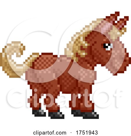 Horse Pixel Art Farm Animal Video Game Cartoon by AtStockIllustration