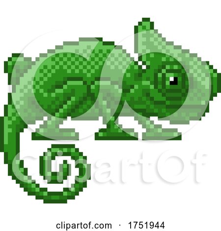 Chameleon Lizard Pixel Art Video Game Cartoon by AtStockIllustration