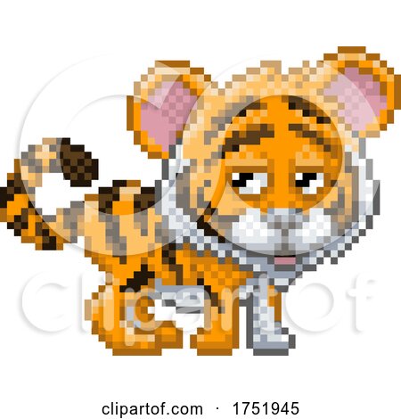 Tiger Pixel Art Safari Animal Video Game Cartoon by AtStockIllustration