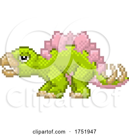 Stegosaurus Pixel Art Dinosaur Video Game Cartoon by AtStockIllustration