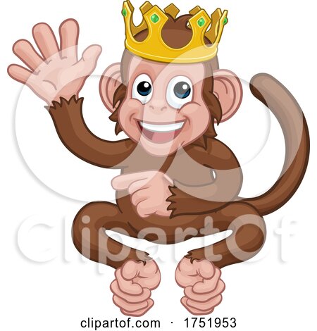 Monkey King Crown Cartoon Animal Waving Pointing by AtStockIllustration
