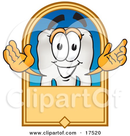 Clipart Picture of a Tooth Mascot Cartoon Character on a Blank Tan Label by Mascot Junction