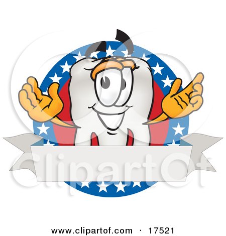 Clipart Picture of a Tooth Mascot Cartoon Character on an American Business Label by Mascot Junction