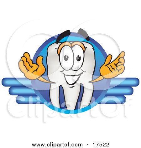 Clipart Picture of a Tooth Mascot Cartoon Character on a Blue Logo by Mascot Junction
