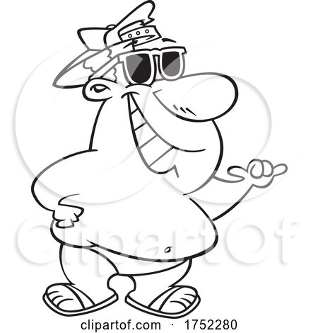 Cartoon Black and White Chubby Guy on a Beach by toonaday