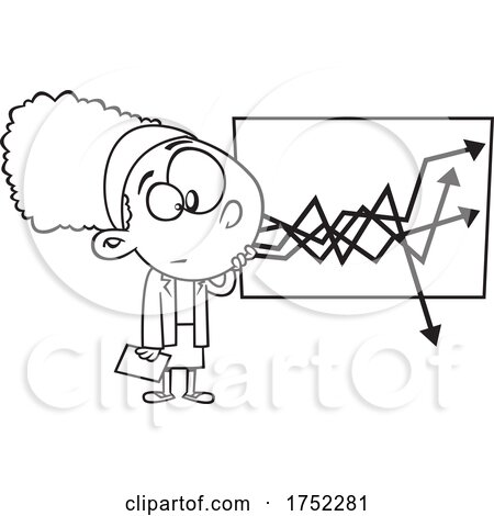 Cartoon Black and White Business Woman Looking at a Dropping Chart by toonaday