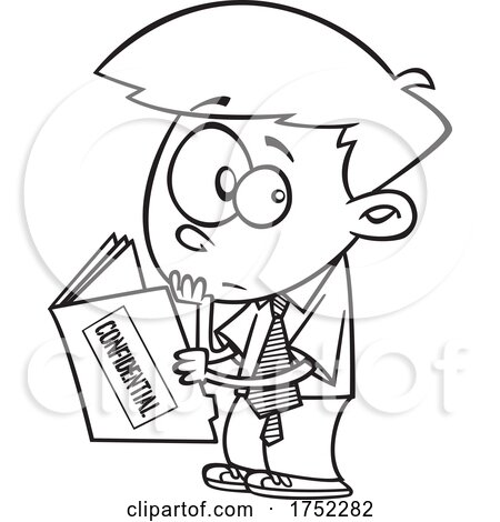 Cartoon Black and White Boy Reading a Confidential File by toonaday