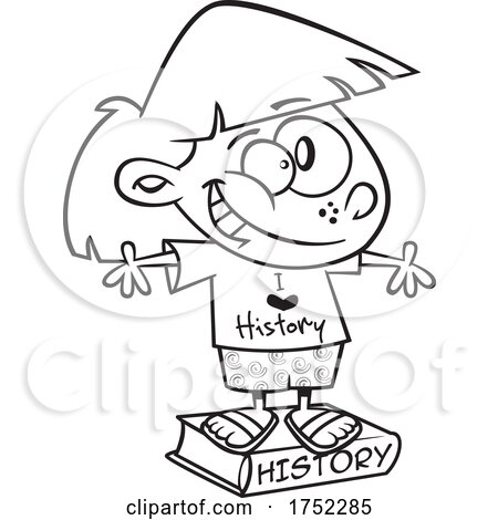 Cartoon Black and White Girl with an I Love History Shirt and Book by toonaday