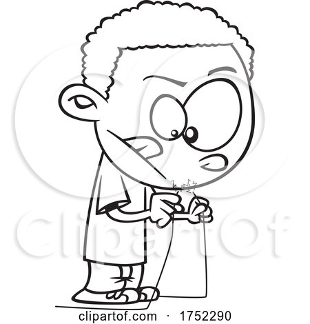 Cartoon Black and White Boy with a Live Wire by toonaday