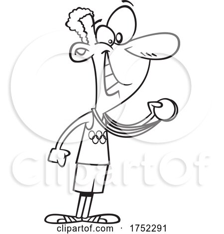 Cartoon Black and White Athlete with a Medal by toonaday