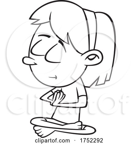 Cartoon Black and White Girl Meditating by toonaday