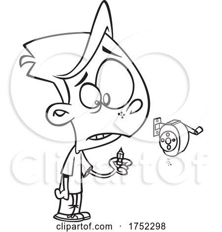 Cartoon Black and White Boy Holding a Pencil Stub After Using a Sharpener by toonaday
