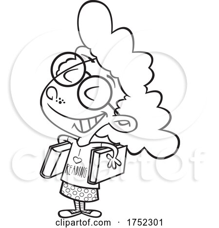 Cartoon Black and White Girl with an I Love Reading Shirt by toonaday