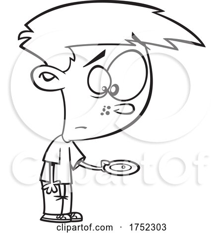 Cartoon Black and White Boy with a Scant Meal by toonaday