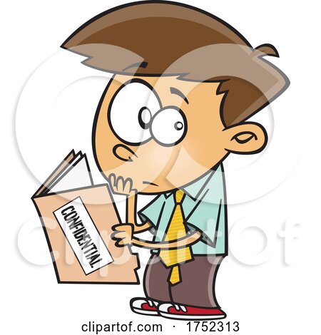 Cartoon Boy Reading a Confidential File by toonaday