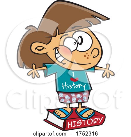 Cartoon Girl with an I Love History Shirt and Book by toonaday