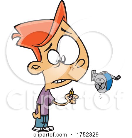 Cartoon Boy Holding a Pencil Stub After Using a Sharpener by toonaday