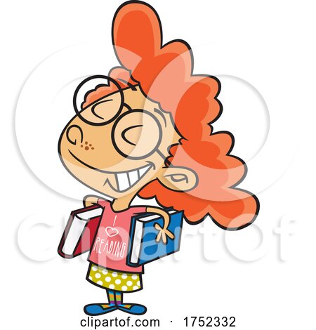 Cartoon Girl with an I Love Reading Shirt by toonaday